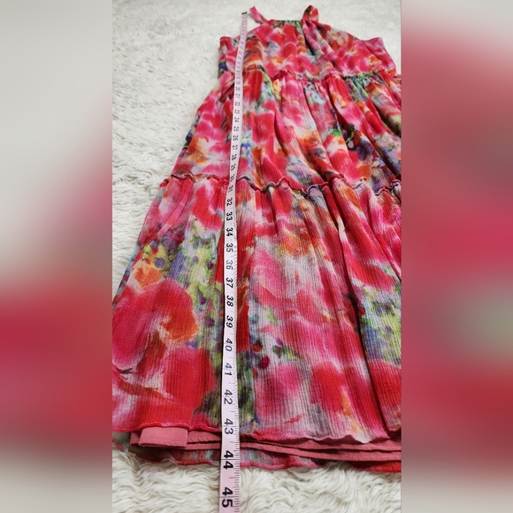 SUNDANCE Watercolor Floral Halter Tiered 100% Silk Midi Dress Sz Large - Picture 7 of 9